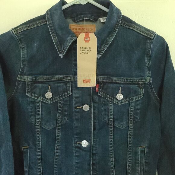 LEVI STRAUSS Women's NWT Original Trucker Crop Denim Jacket Sz S Blank Tab RARE - Picture 7 of 16